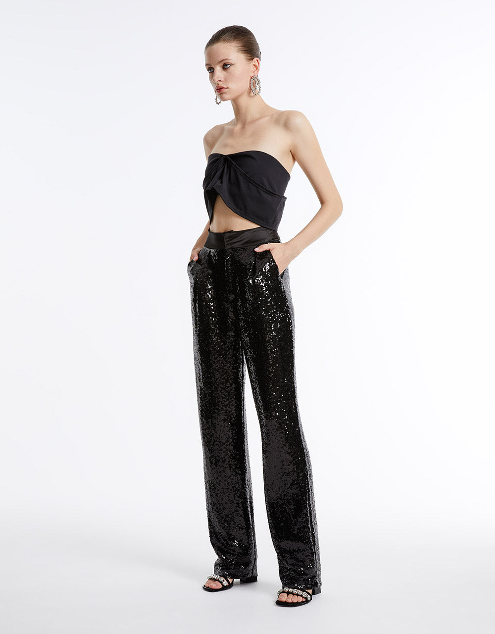 High Waist Flare Pants With Sequins
