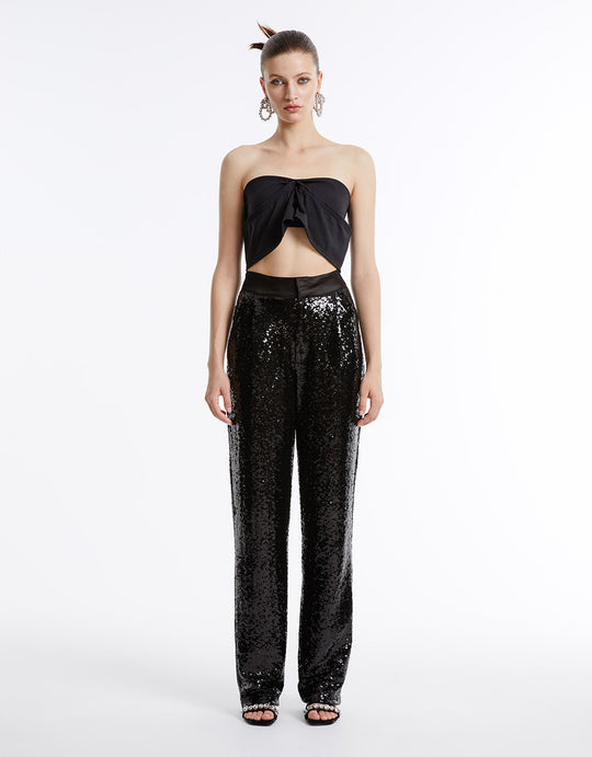 High Waist Flare Pants With Sequins