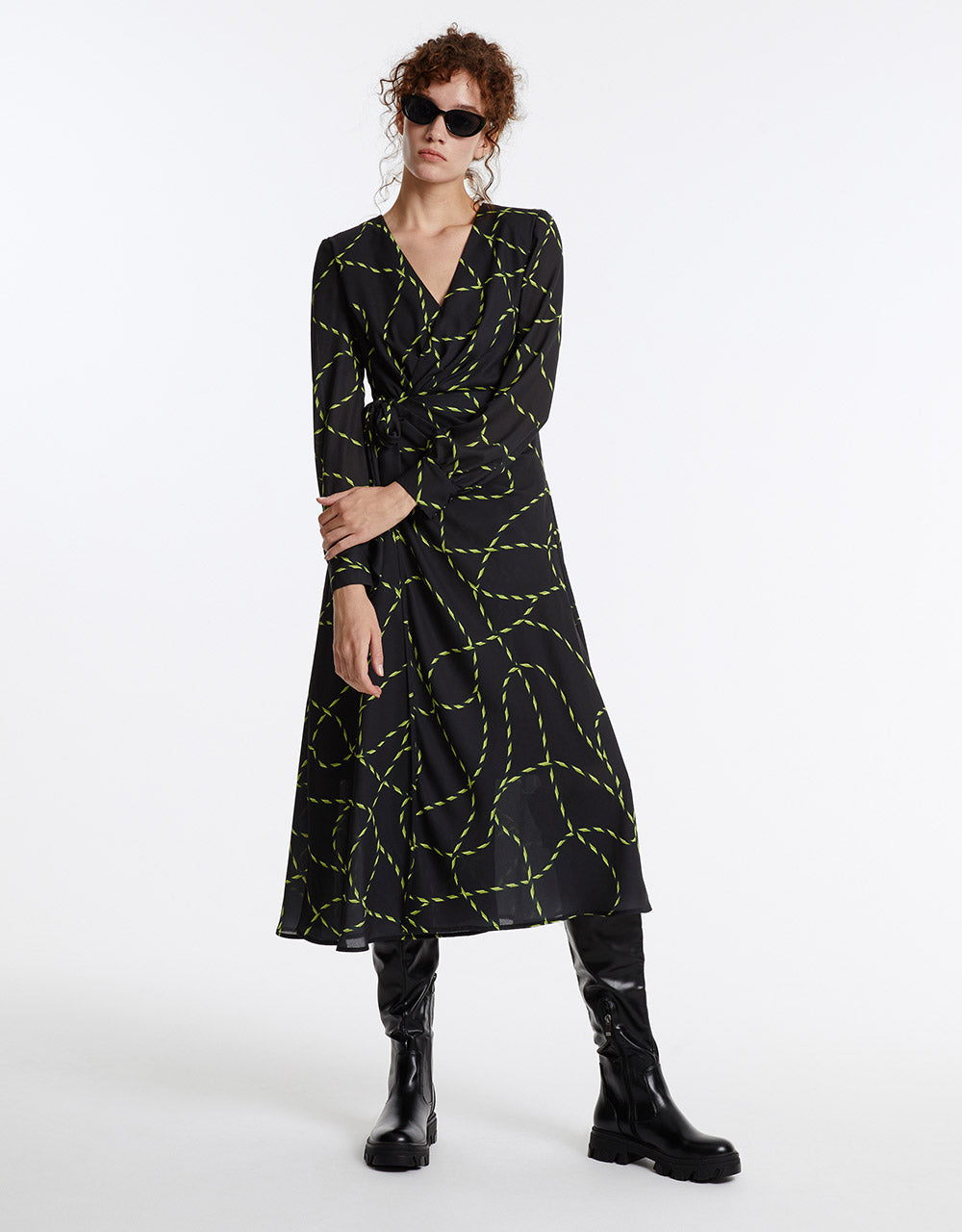 Printed Ruched Wrap Dress