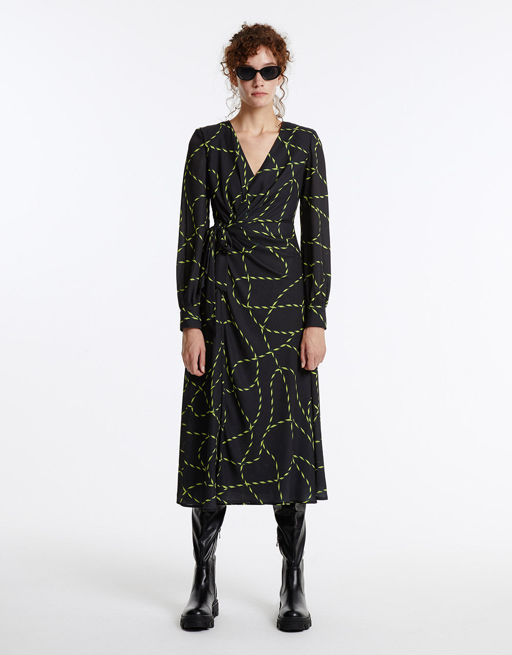 Printed Ruched Wrap Dress