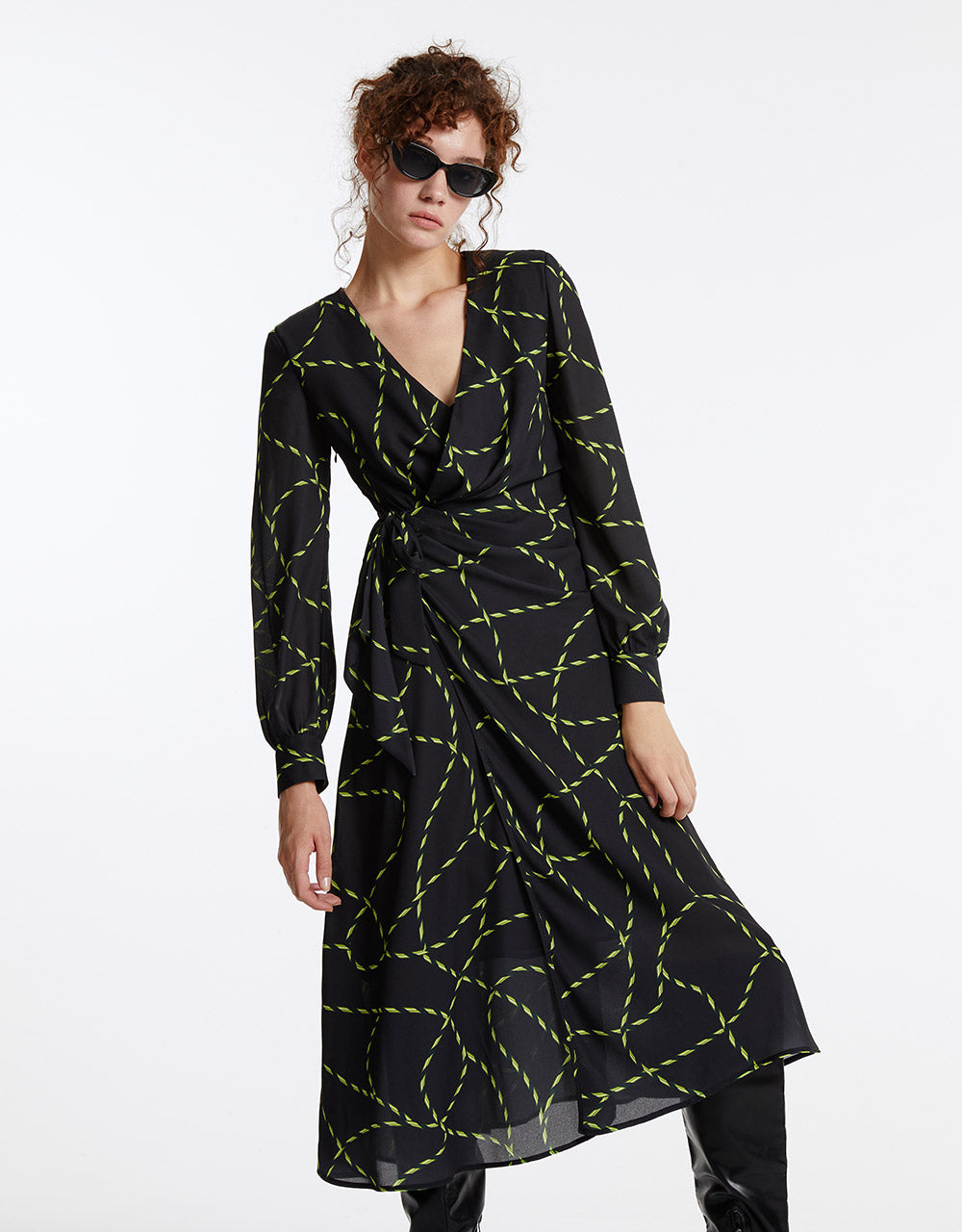 Printed Ruched Wrap Dress