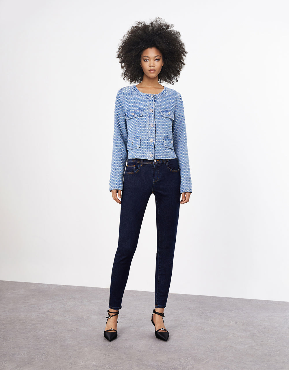 Plaid Cropped Denim Jacket