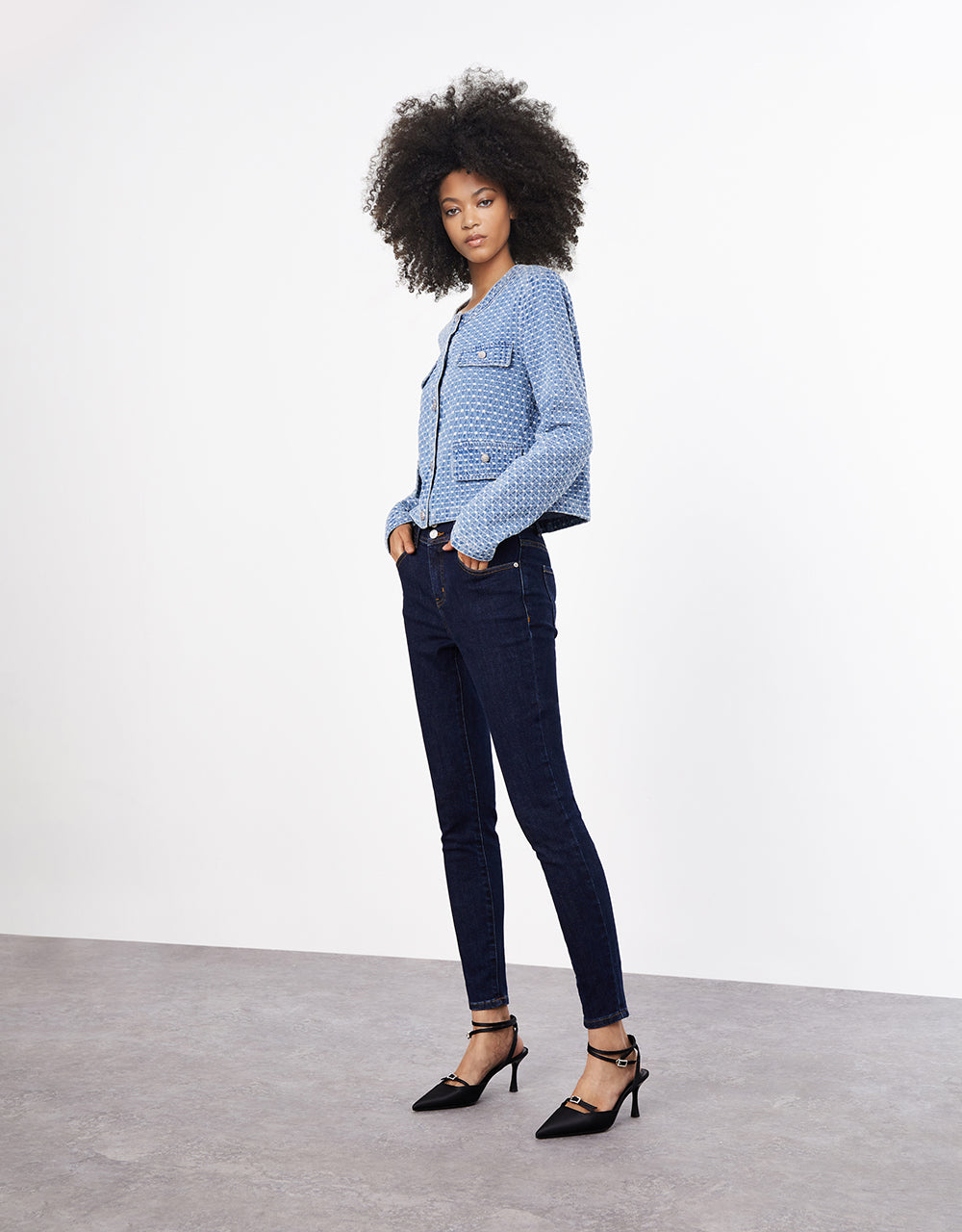 Plaid Cropped Denim Jacket