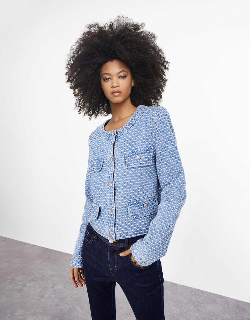 Plaid Cropped Denim Jacket