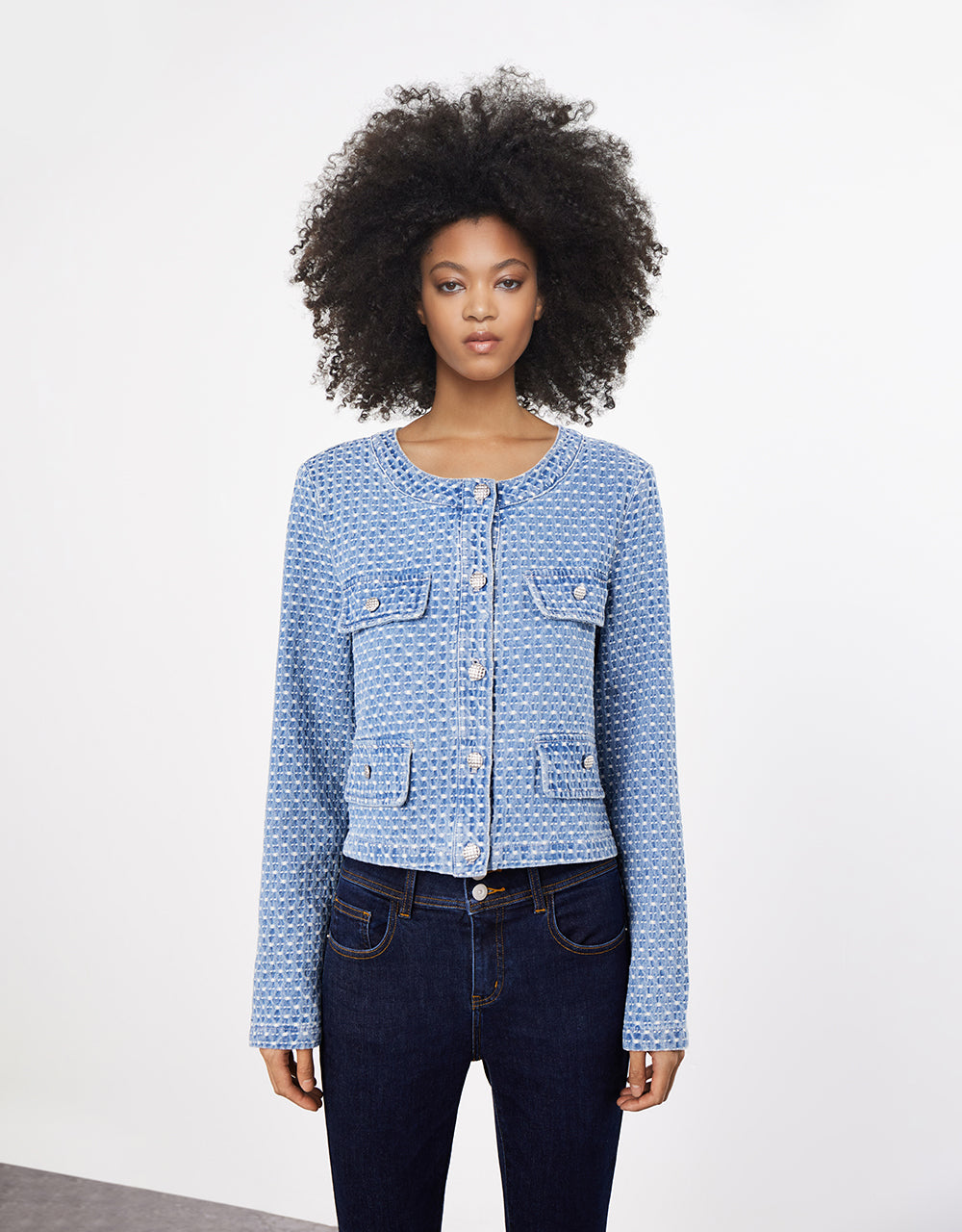 Plaid Cropped Denim Jacket