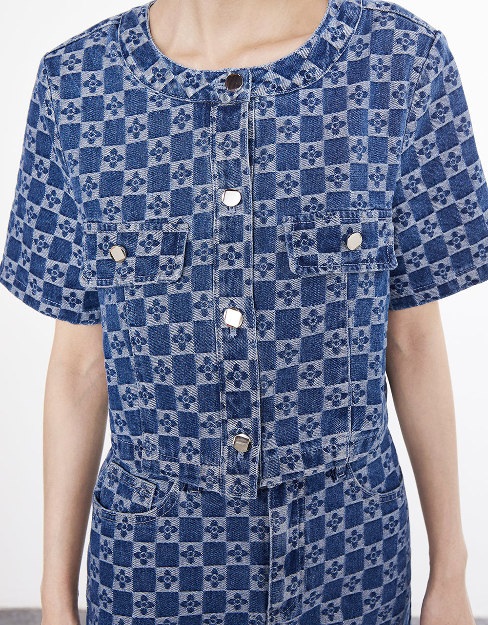 Geometric Print Denim Jacket