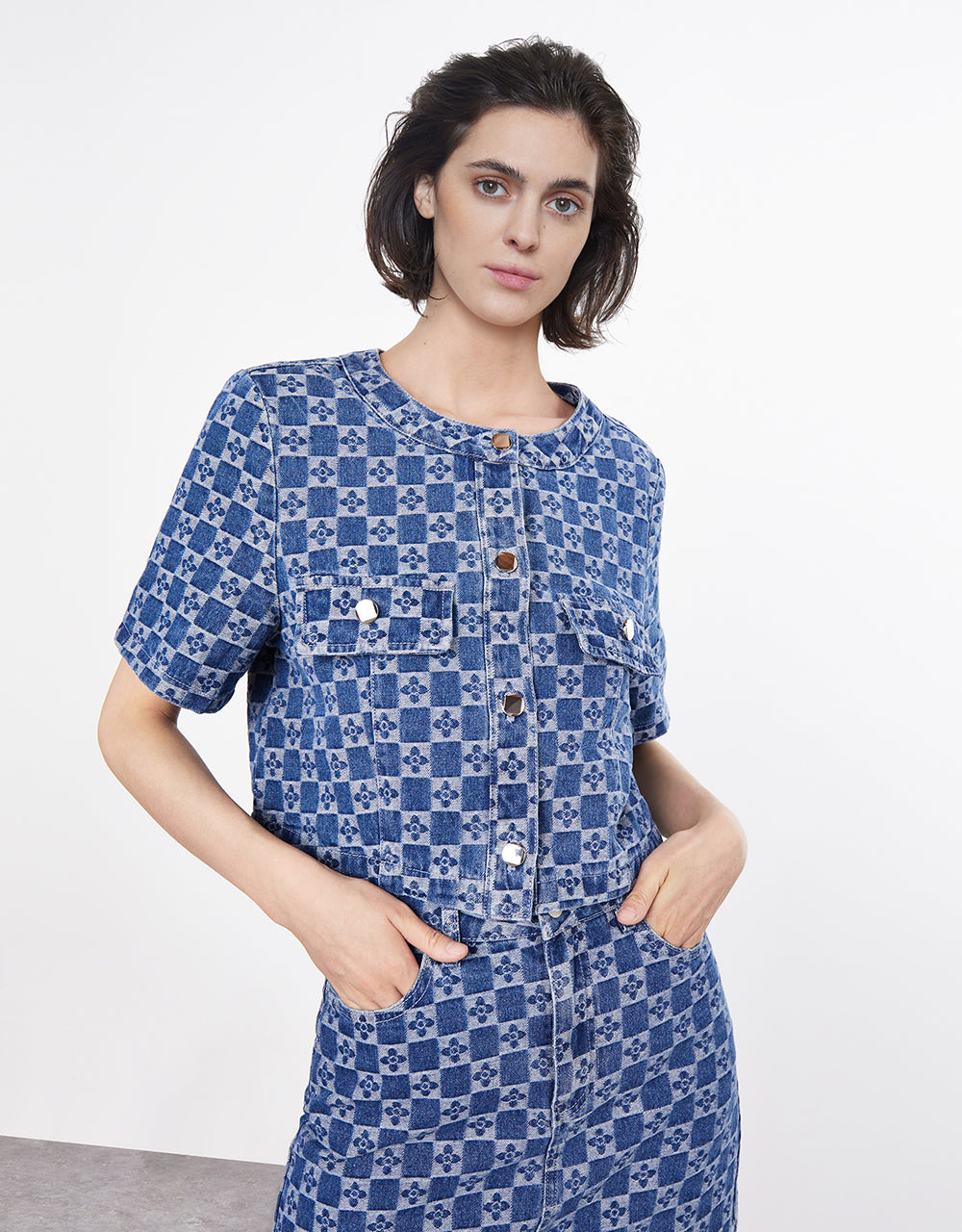 Geometric Print Denim Jacket