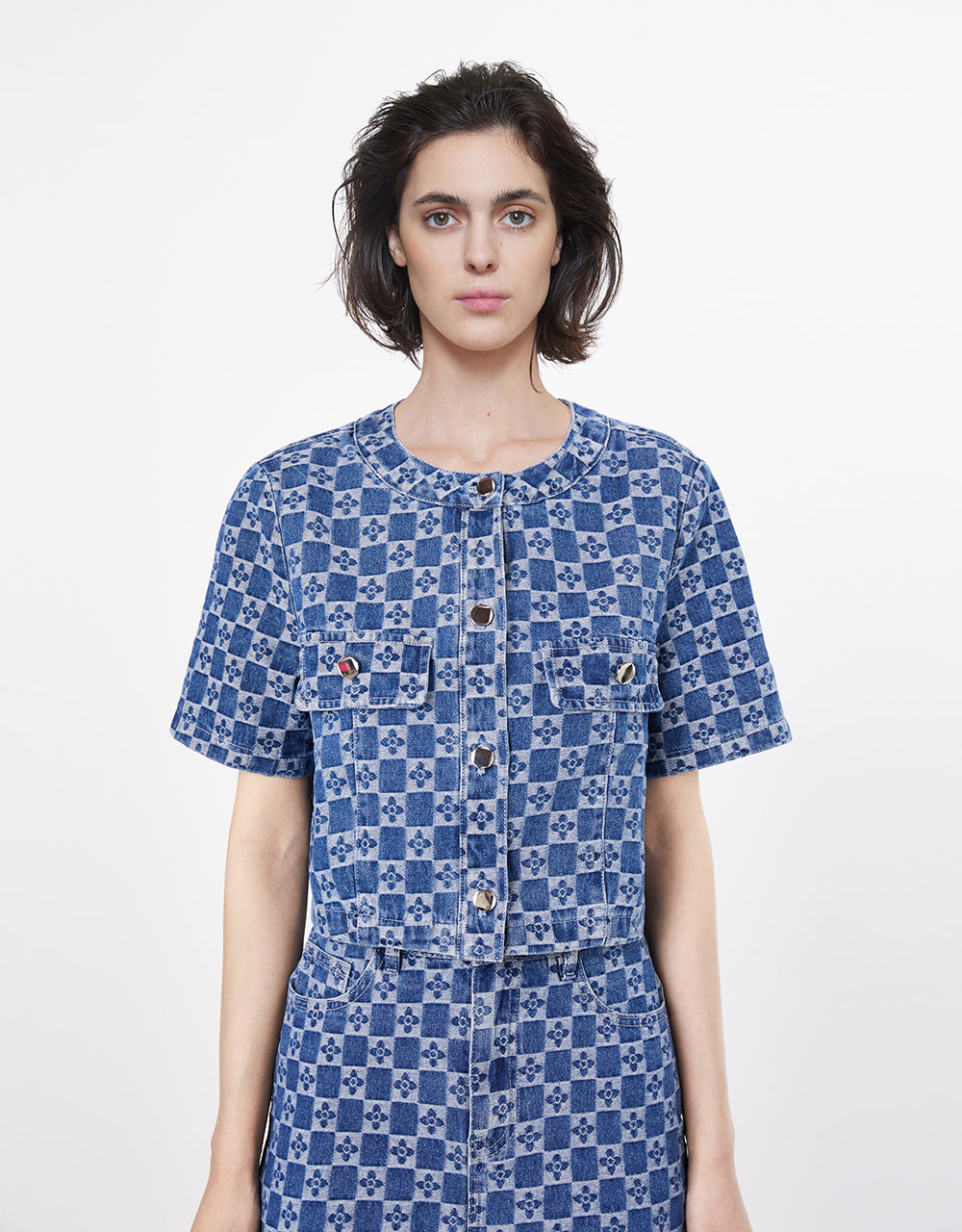 Geometric Print Denim Jacket