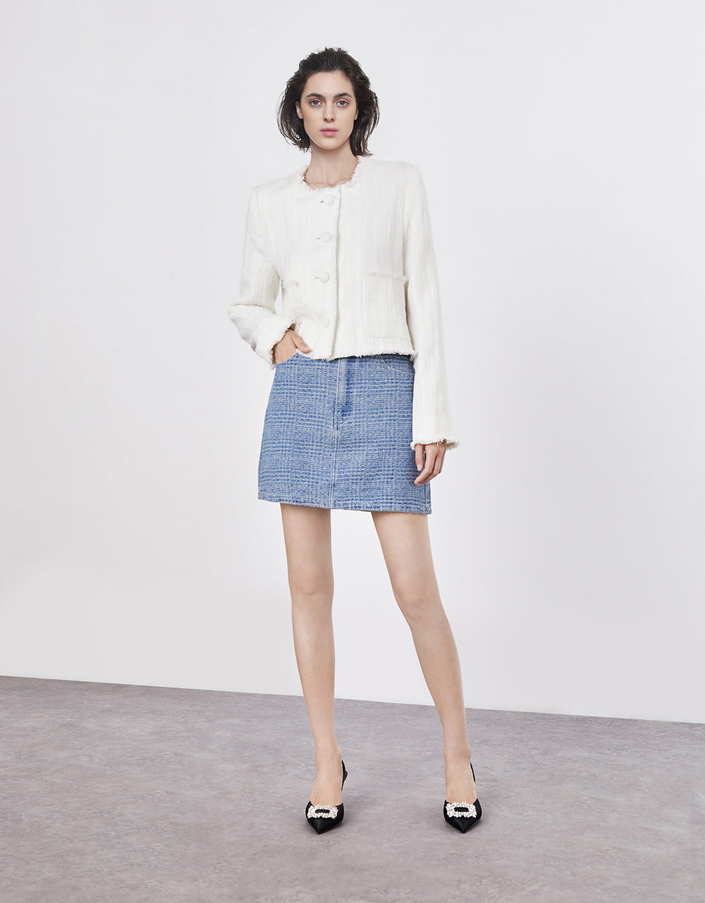 Checkered Denim Skirt