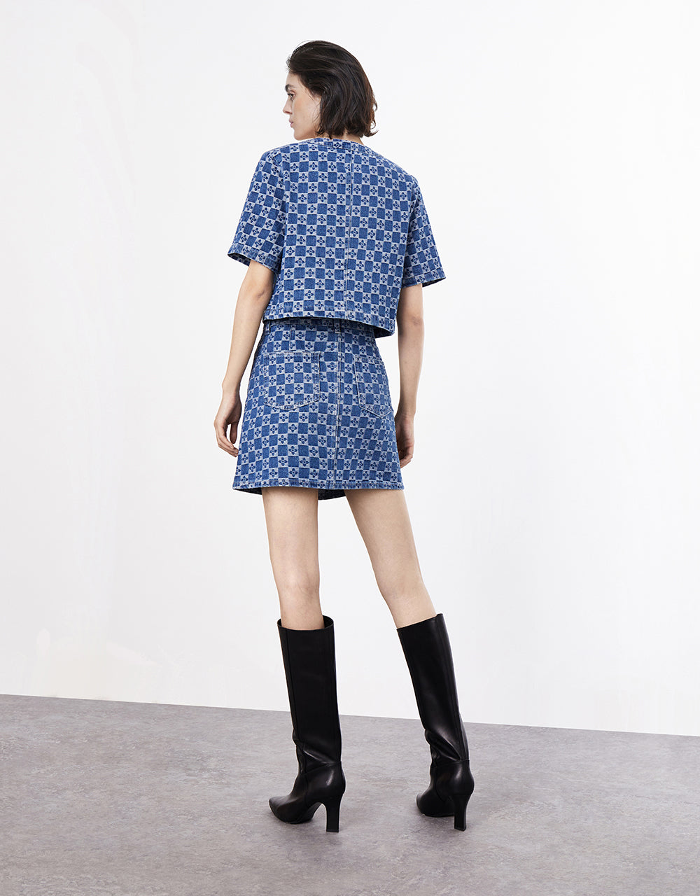 Geometric Print Denim Skirt