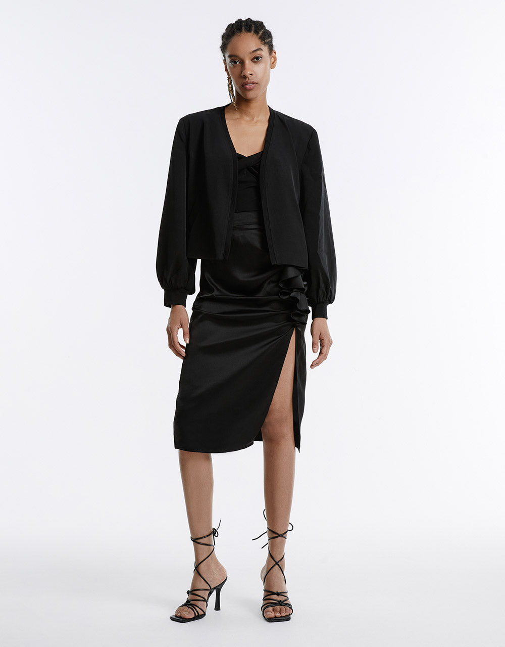 Slit Hem Ruched Skirt