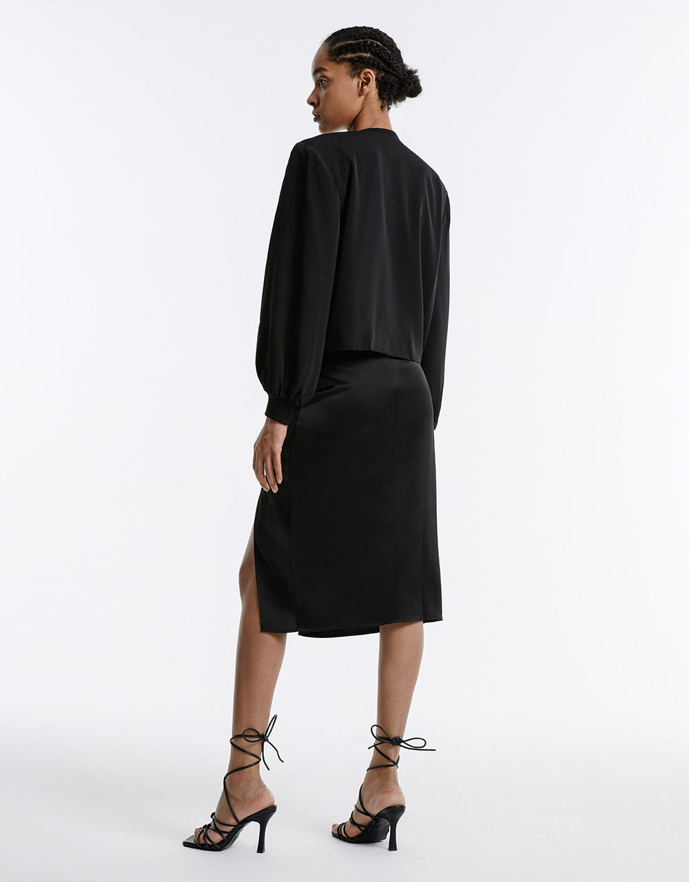 Slit Hem Ruched Skirt