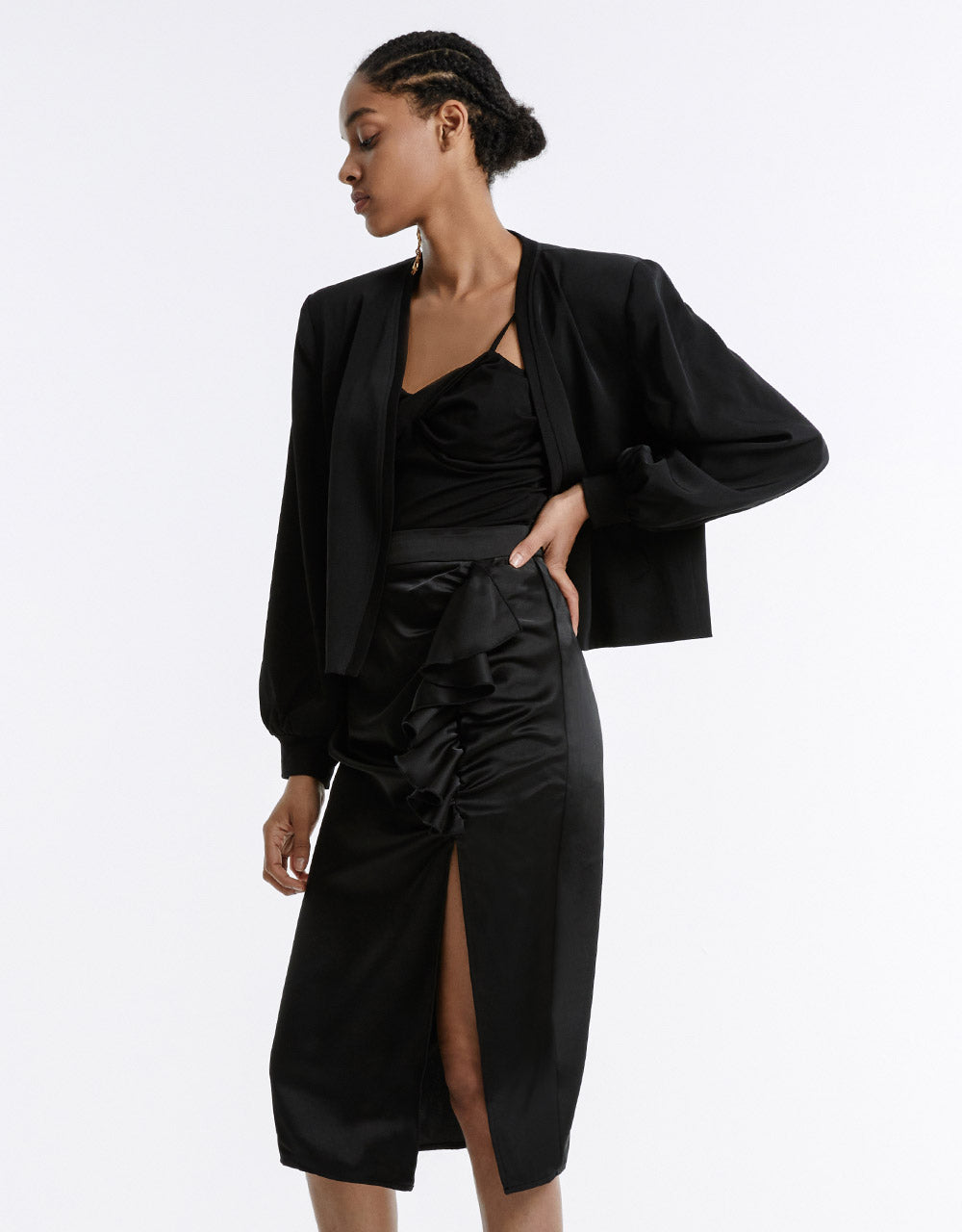 Slit Hem Ruched Skirt