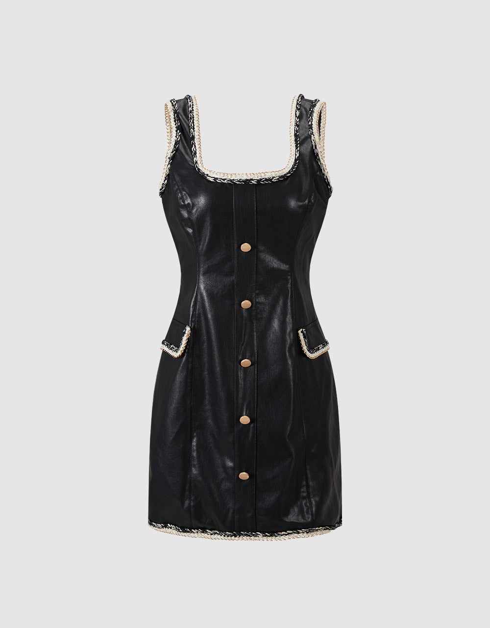 Contrast Trim Faux Leather Dress