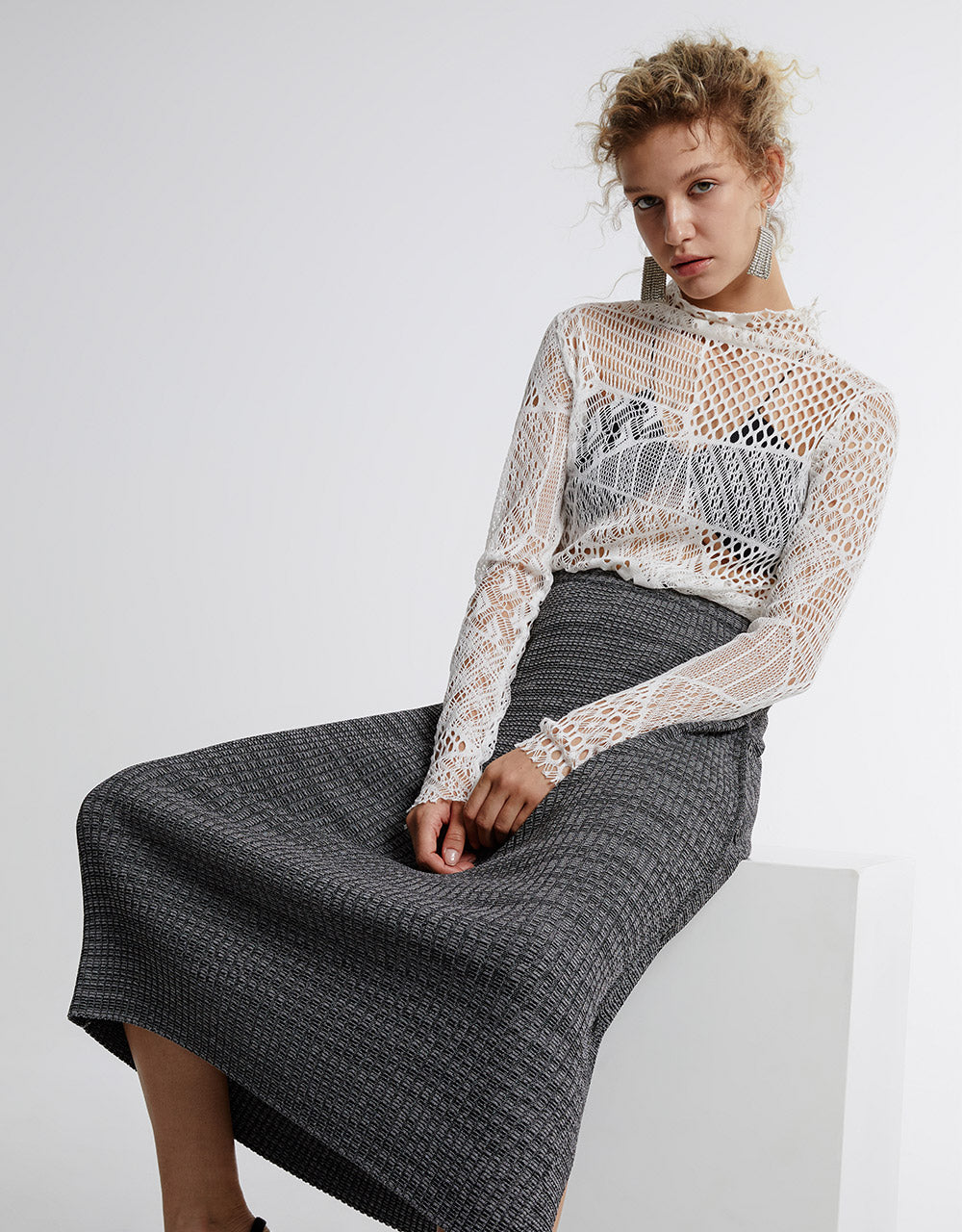 Textured Long Knitted Skirt
