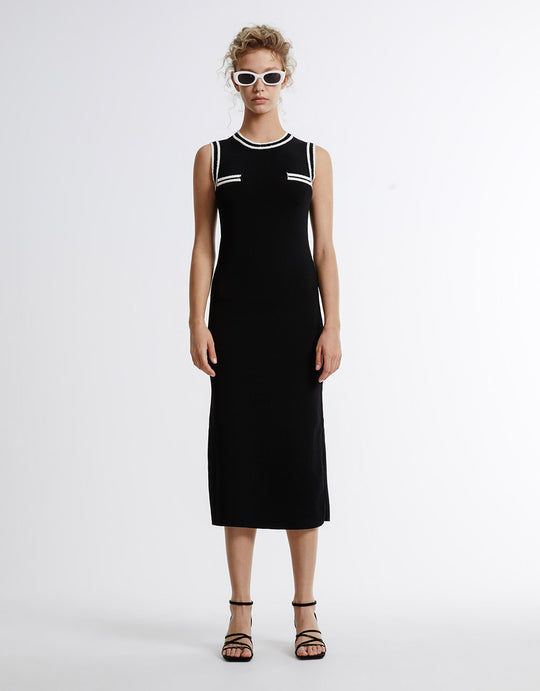 Contrast Trim Knitted Midi Dress