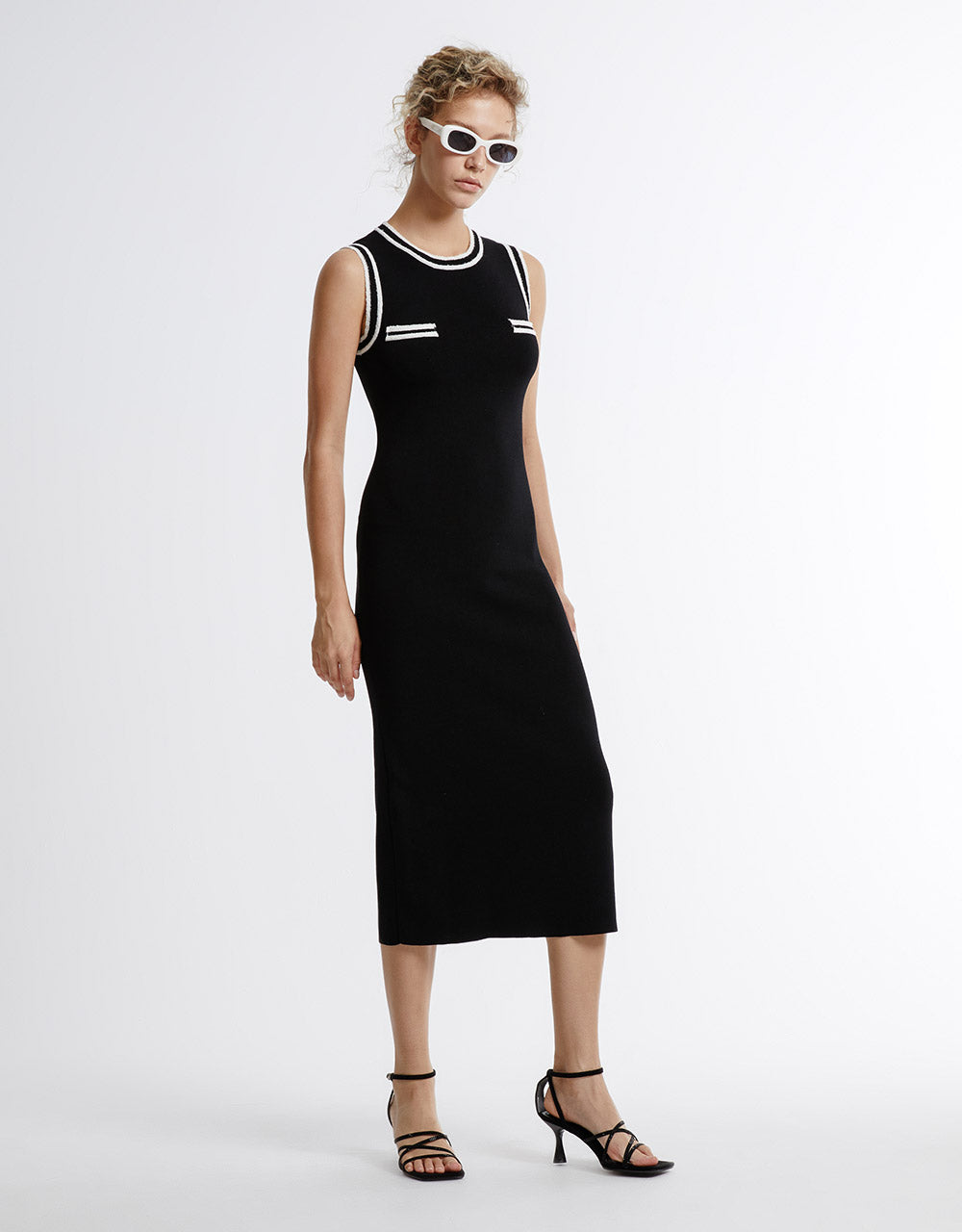 Contrast Trim Knitted Midi Dress