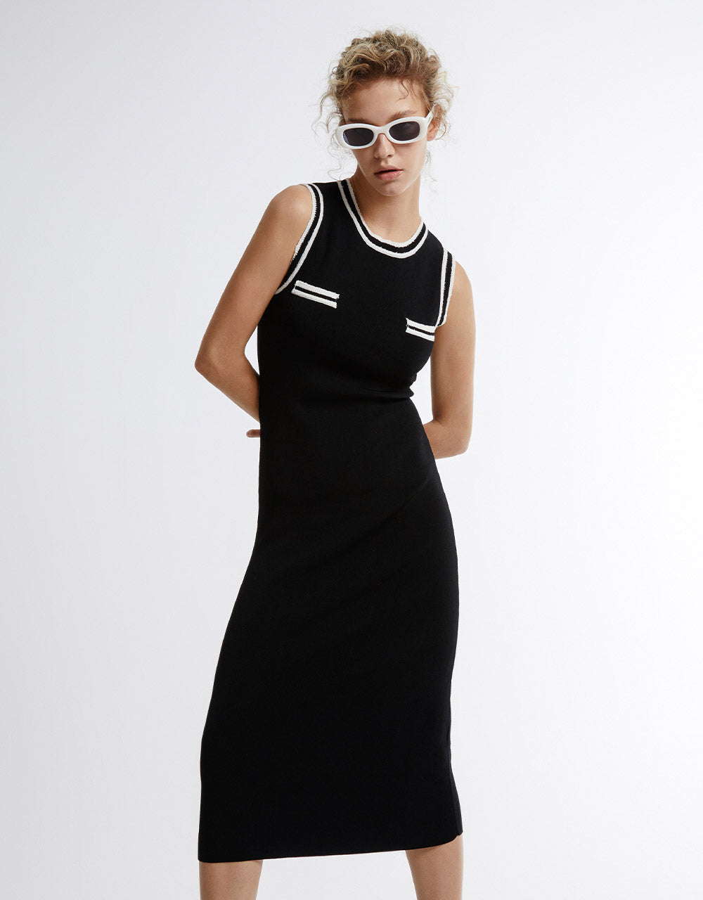 Contrast Trim Knitted Midi Dress