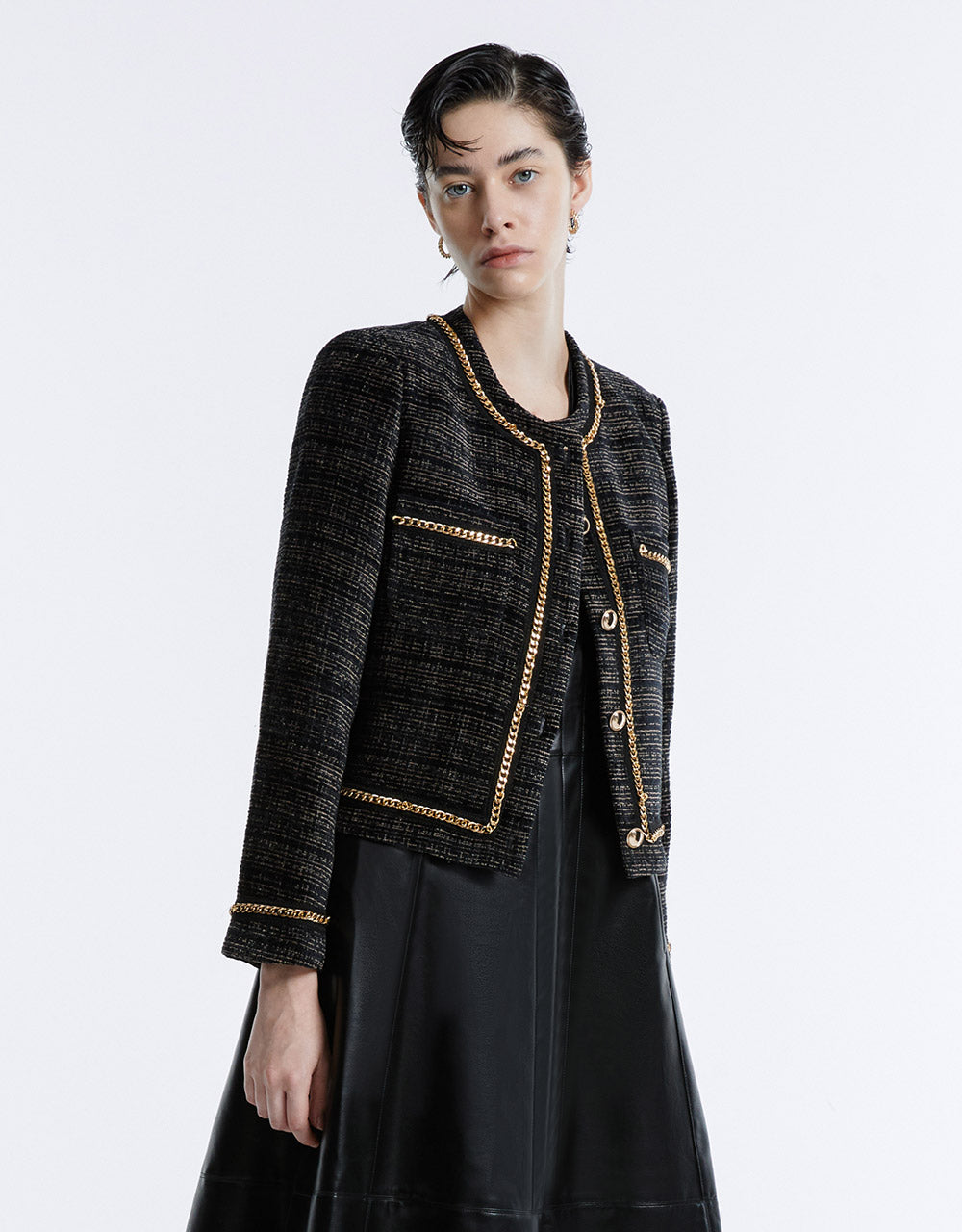 Chain Detail Tweed Jacket