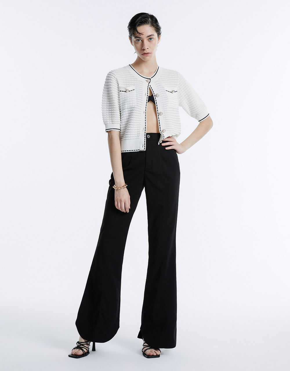 Contrast Trim Tweed Cardigan