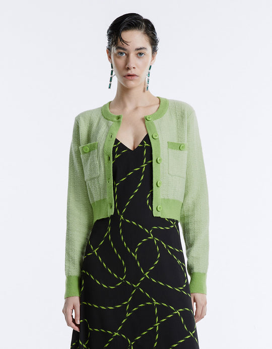 Contrast Trim Cropped Cardigan