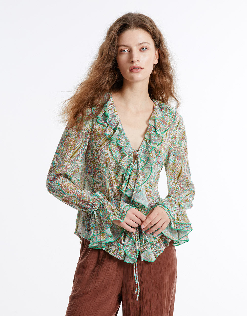 Paisley Print Ruffled Shirt