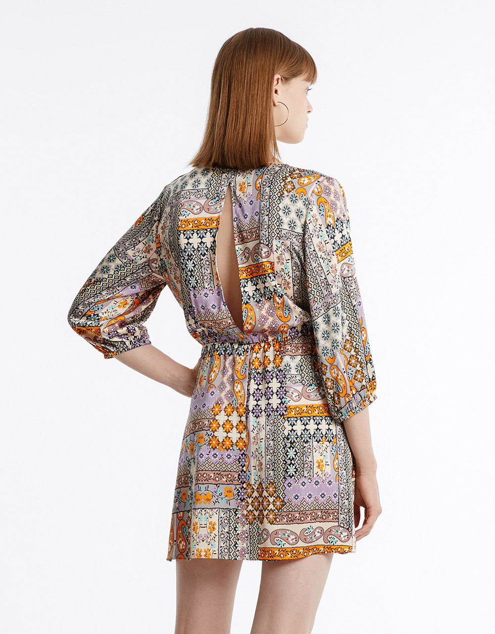 Patchwork Belted Satin Dress
