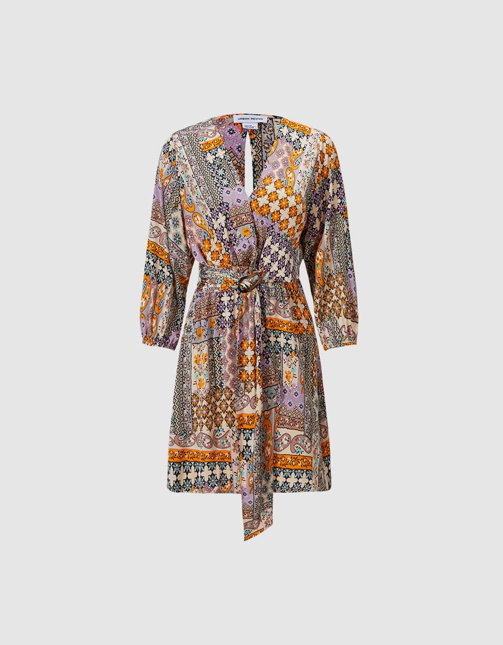 Patchwork Belted Satin Dress