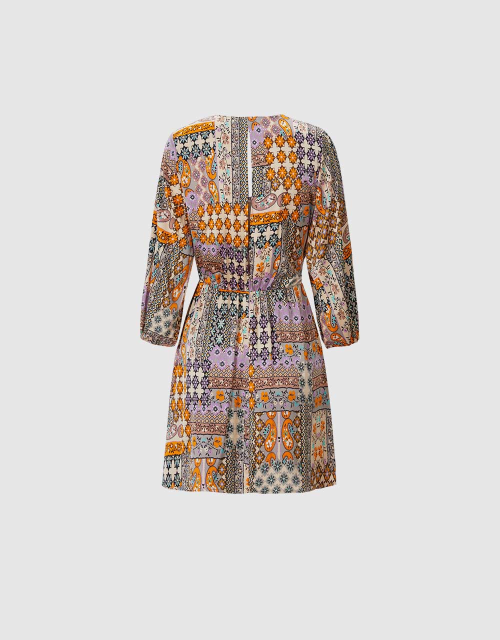 Patchwork Belted Satin Dress