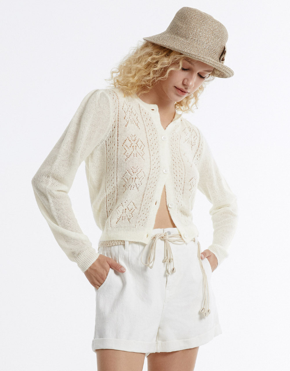 Pointelle Button Up Cardigan