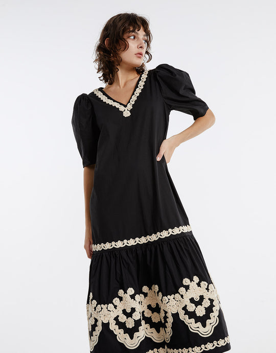 Combination Peplum Midi Dress