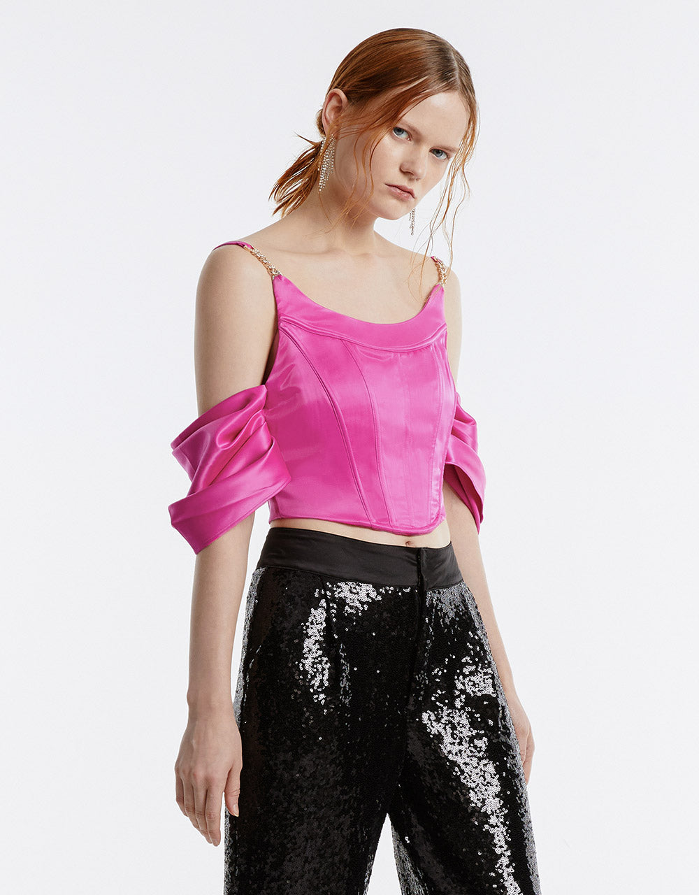 Satin Effect Cold Shoulder Cropped Top