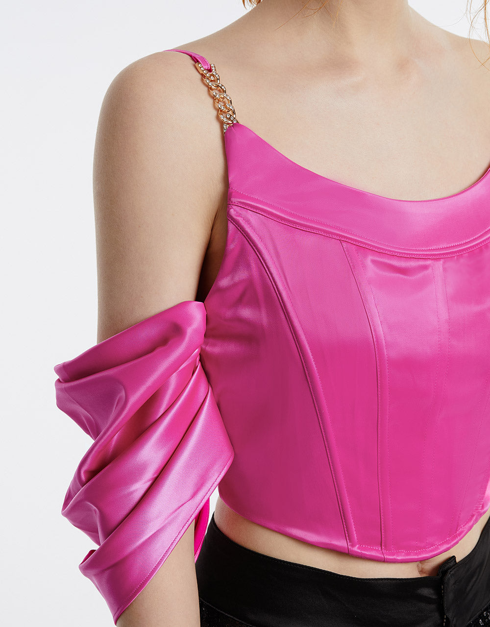 Satin Effect Cold Shoulder Cropped Top