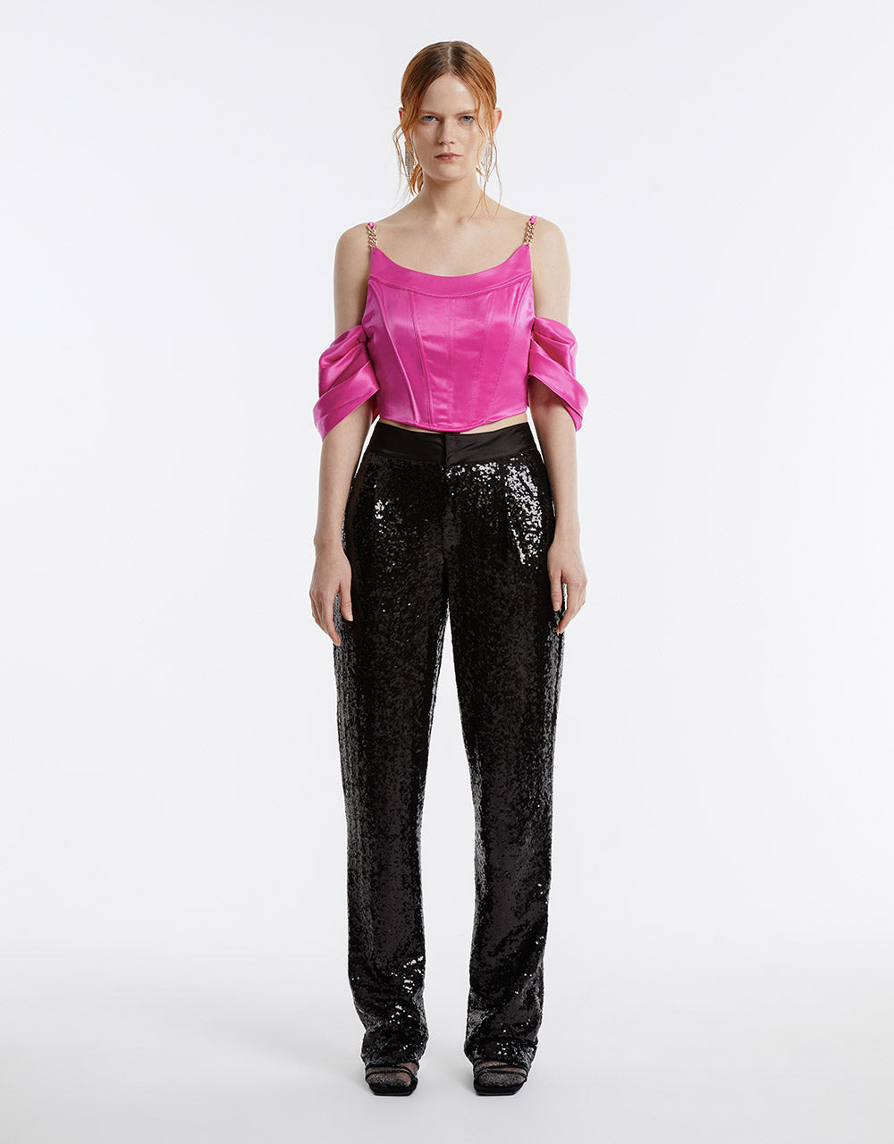 Satin Effect Cold Shoulder Cropped Top