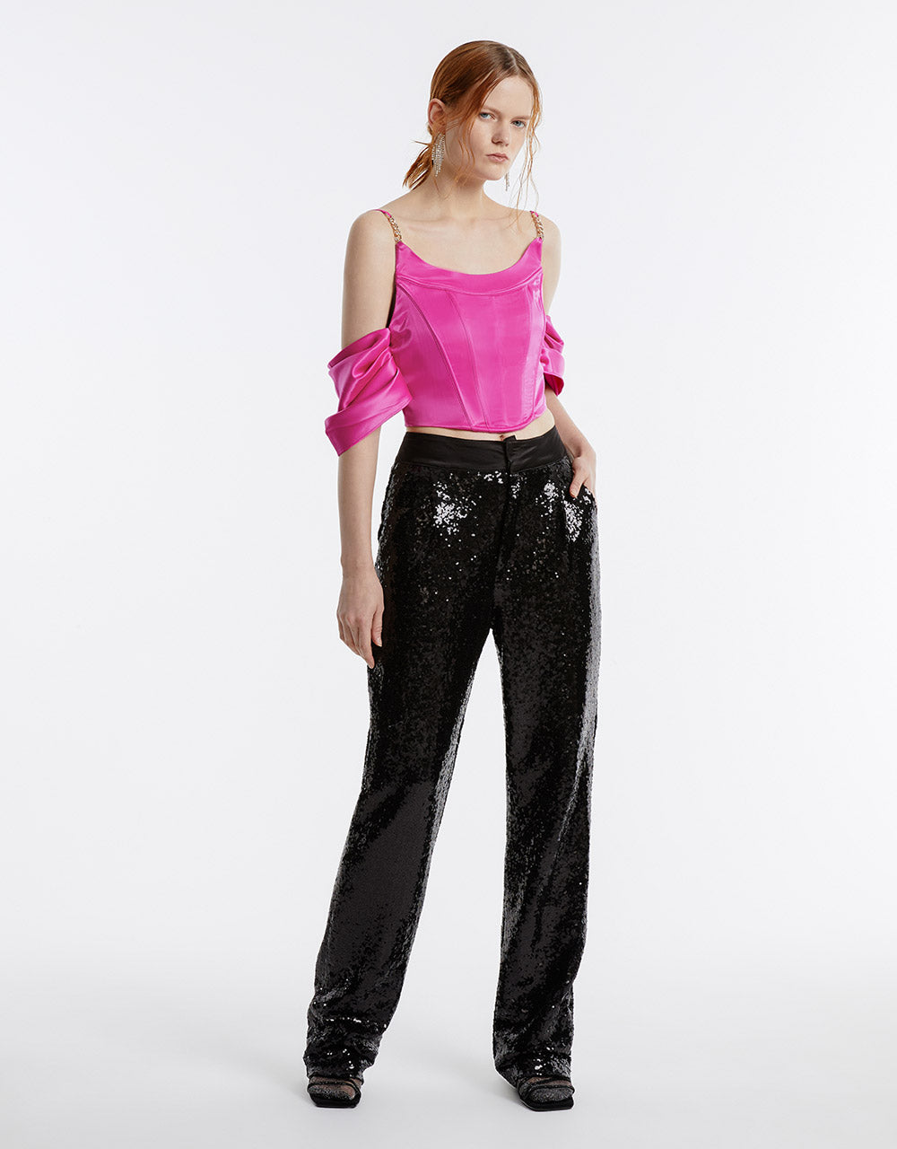 Satin Effect Cold Shoulder Cropped Top