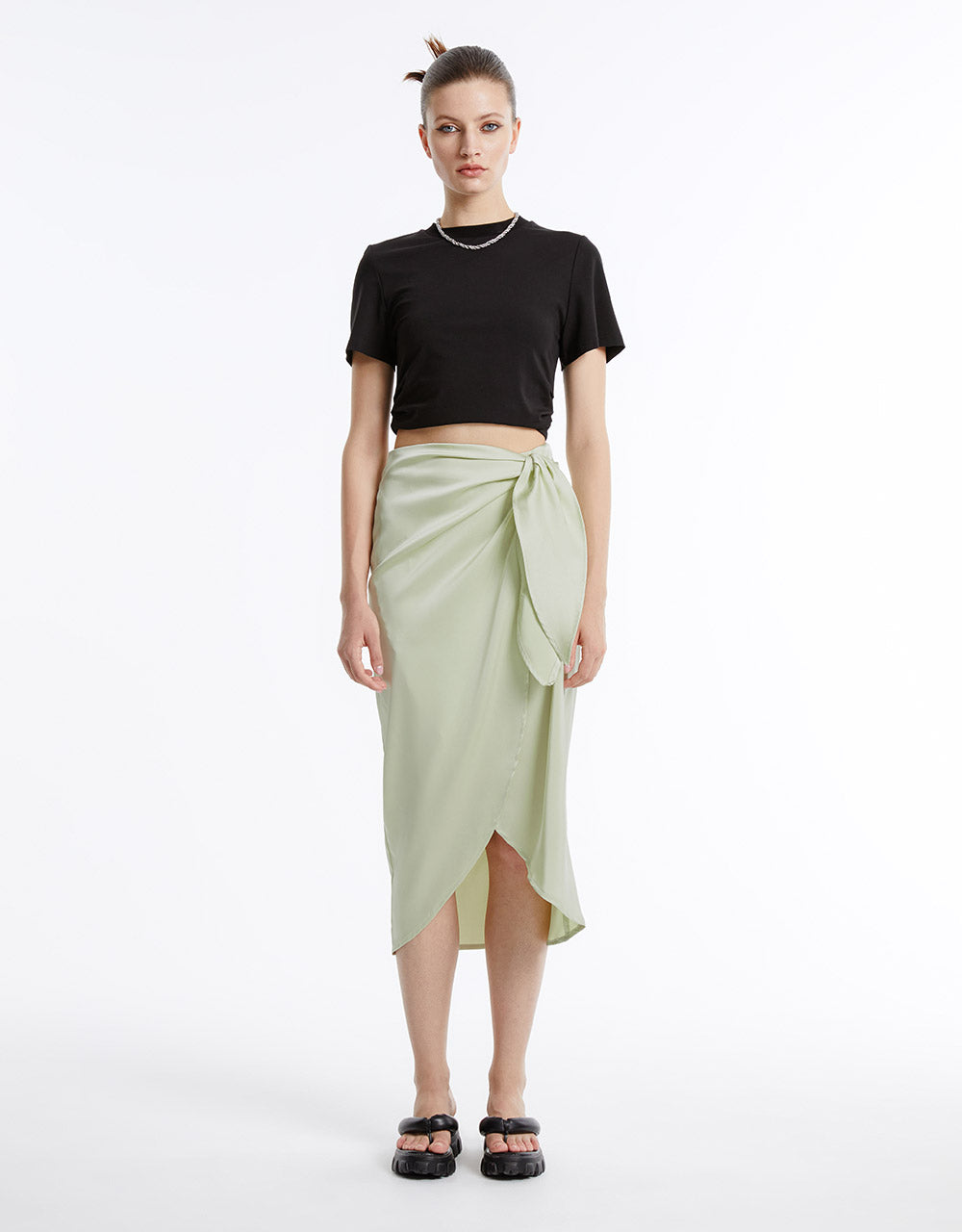 Satin Effect Wrapped Skirt
