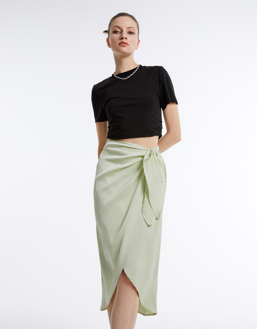 Satin Effect Wrapped Skirt