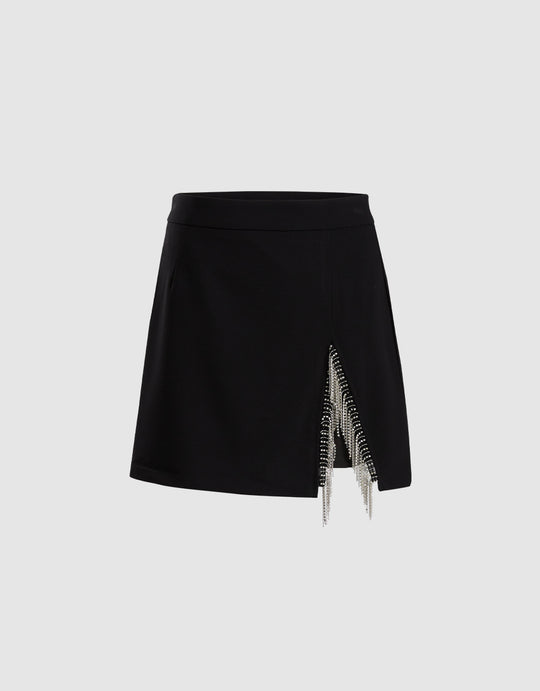 Slit Hem Fringed Skirt