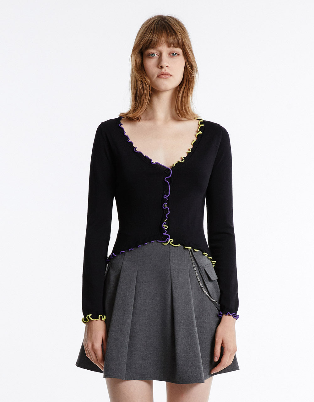 Contrast Color Trim Cardigan