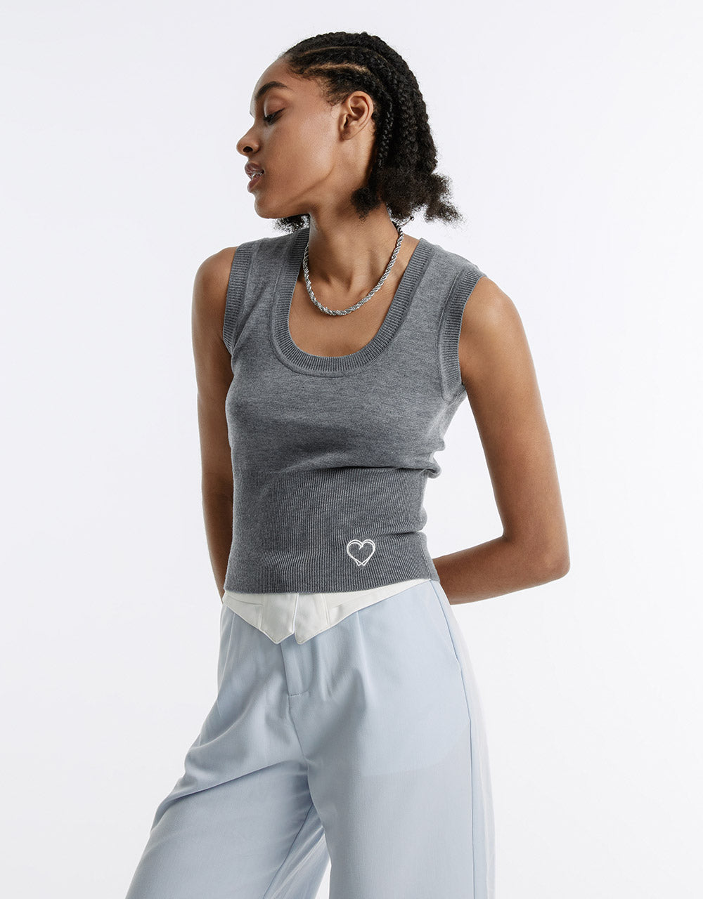 Heart Embroidery Sweater Vest
