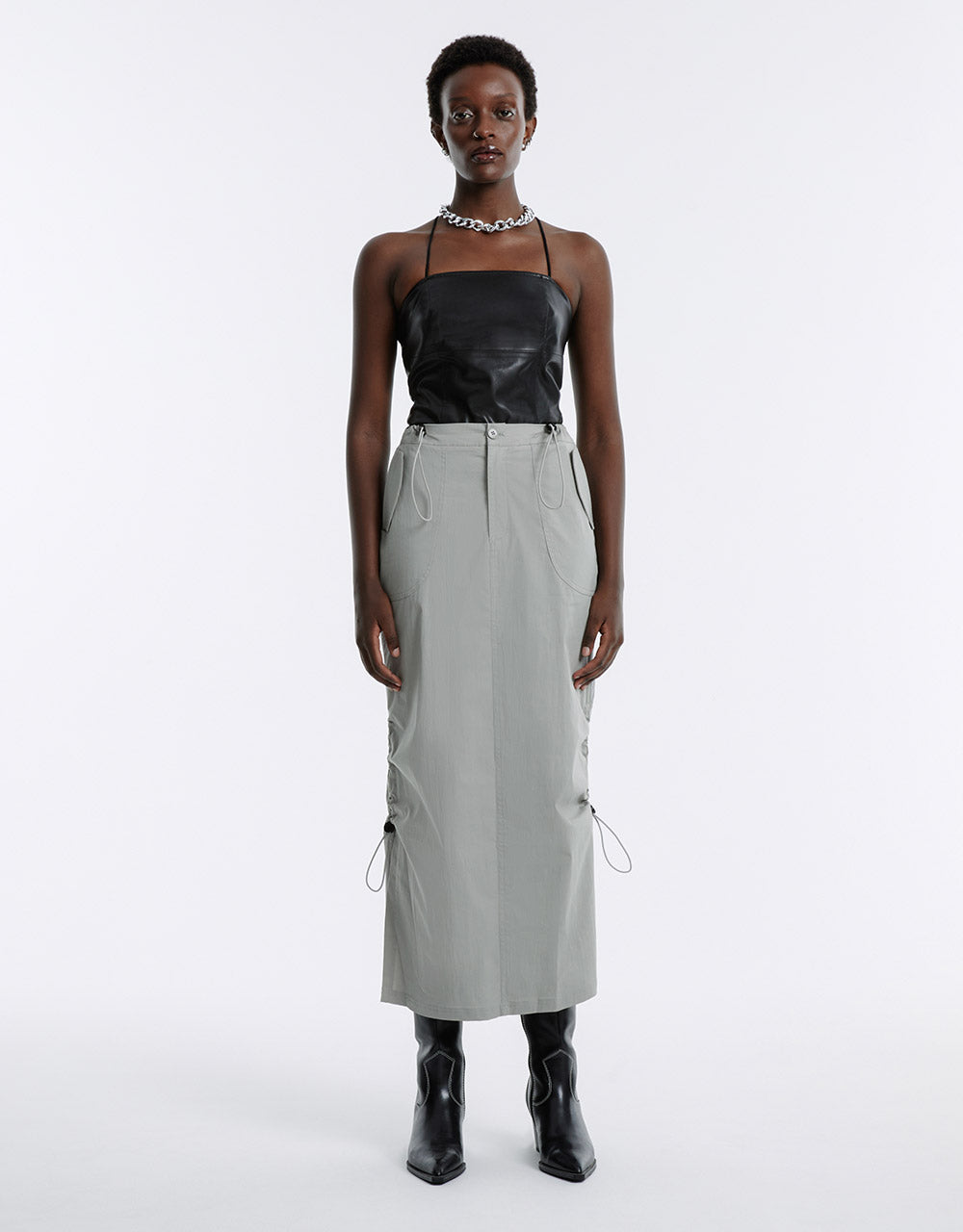 Drawstring Slit Hem Skirt