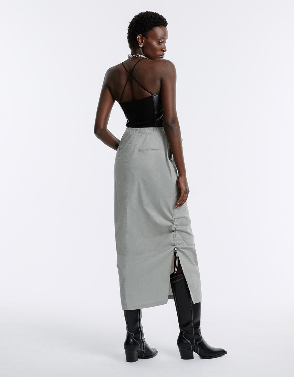 Drawstring Slit Hem Skirt