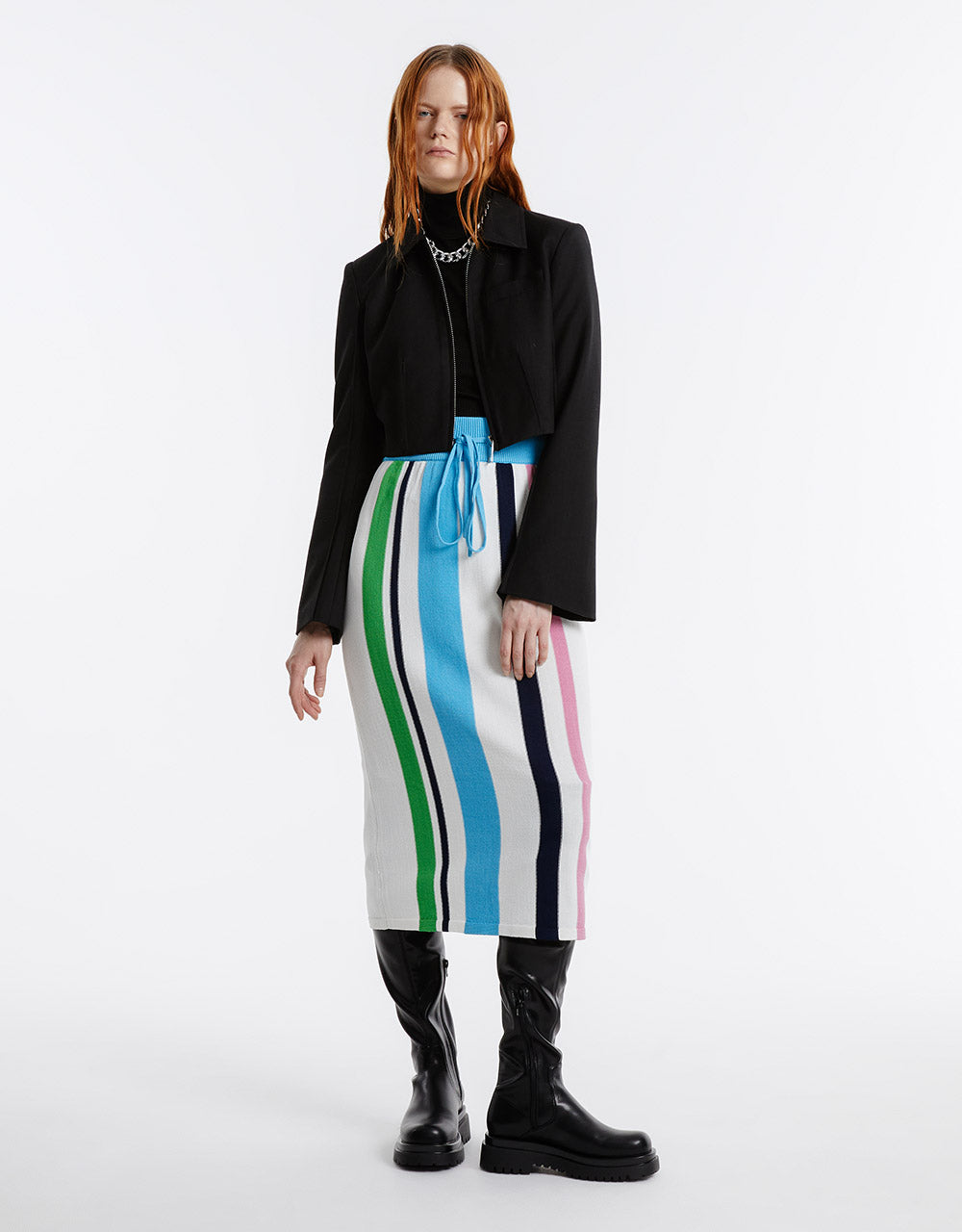 Striped Knit Midi Skirt