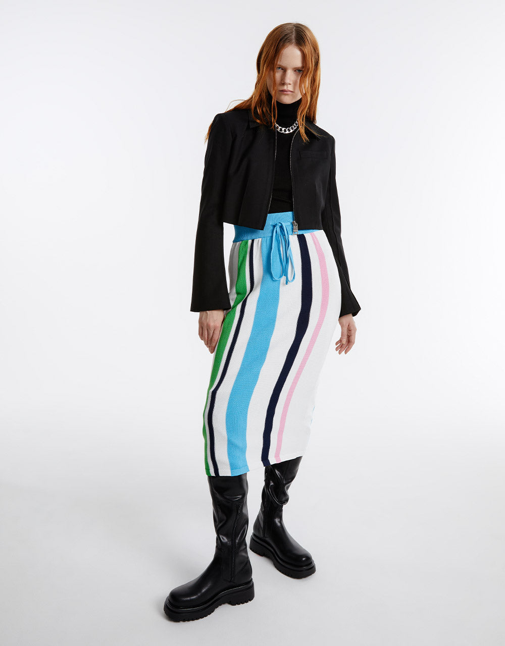 Striped Knit Midi Skirt