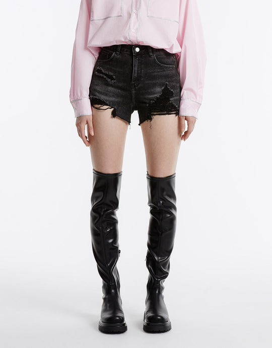 Ripped Denim Shorts