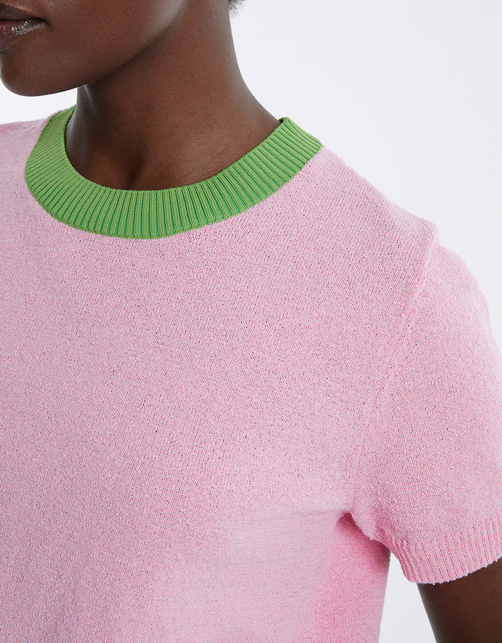 Contrast Trim Cropped Knitted T-Shirt