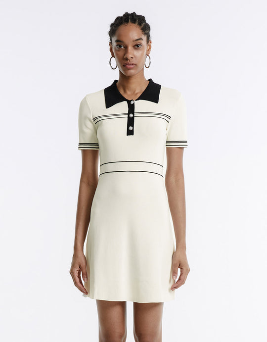 Contrast Color Knitted Polo Dress