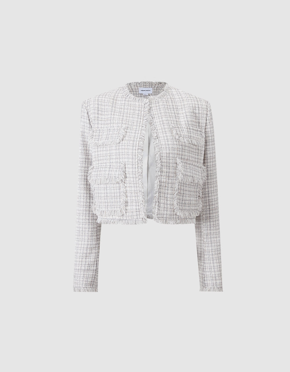 Frayed Trim Plaid Jacket