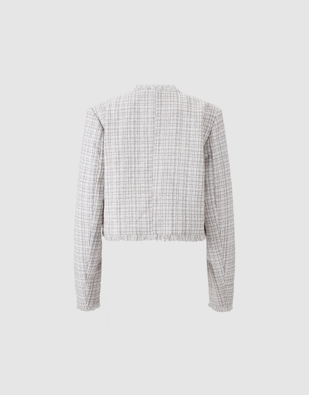 Frayed Trim Plaid Jacket