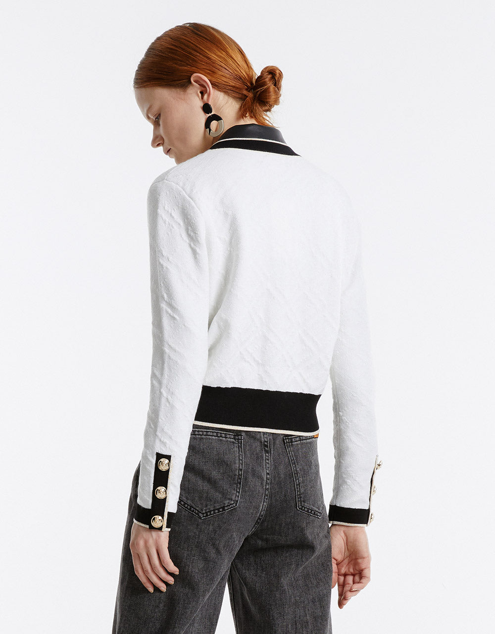 Contrast Trim Textured Cardigan